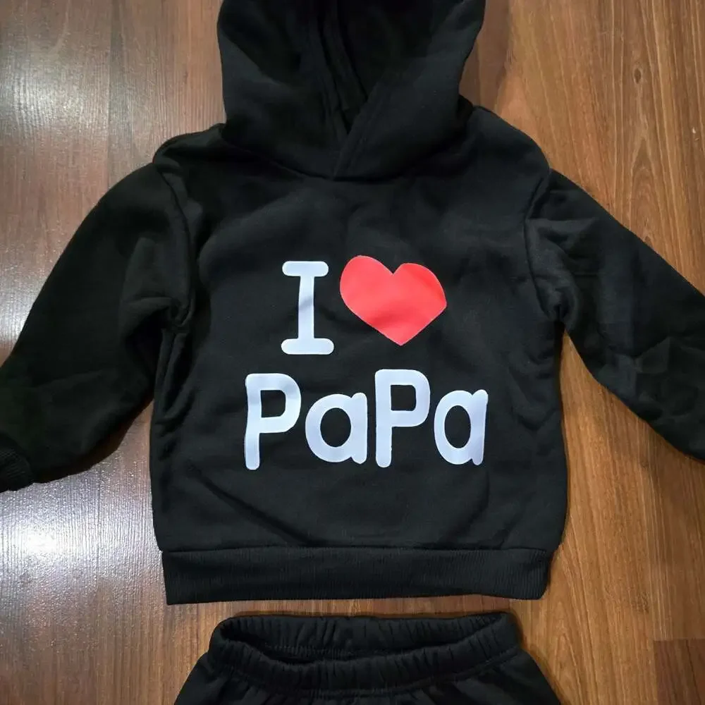 I Love PaPa Toddler 2-Piece Hoodie and Sweatpants Tracksuit Set (Black, 2-3Y)
